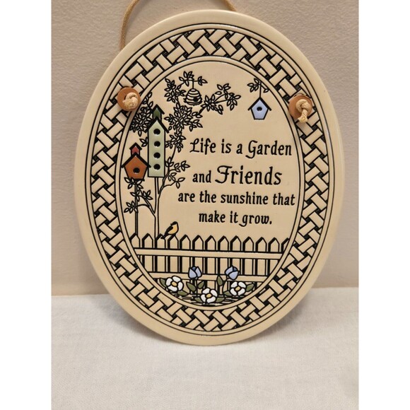 Vintage Trinity Pottery Tile Life is a Garden Oval Wall Plaque USA Made - Picture 1 of 5